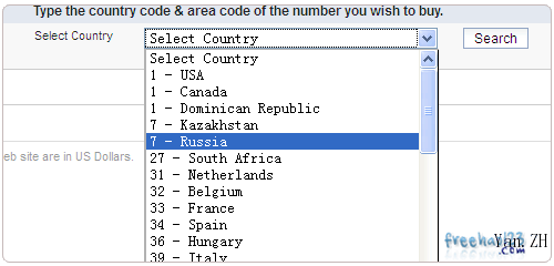 Virtual Phone Line选择国家